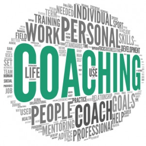 Coaching concept in sphere tag cloud